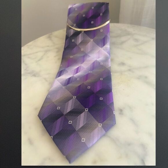 Pierre Cardin Purple Plum Bespoke Geometric Tie - Picture 8 of 14